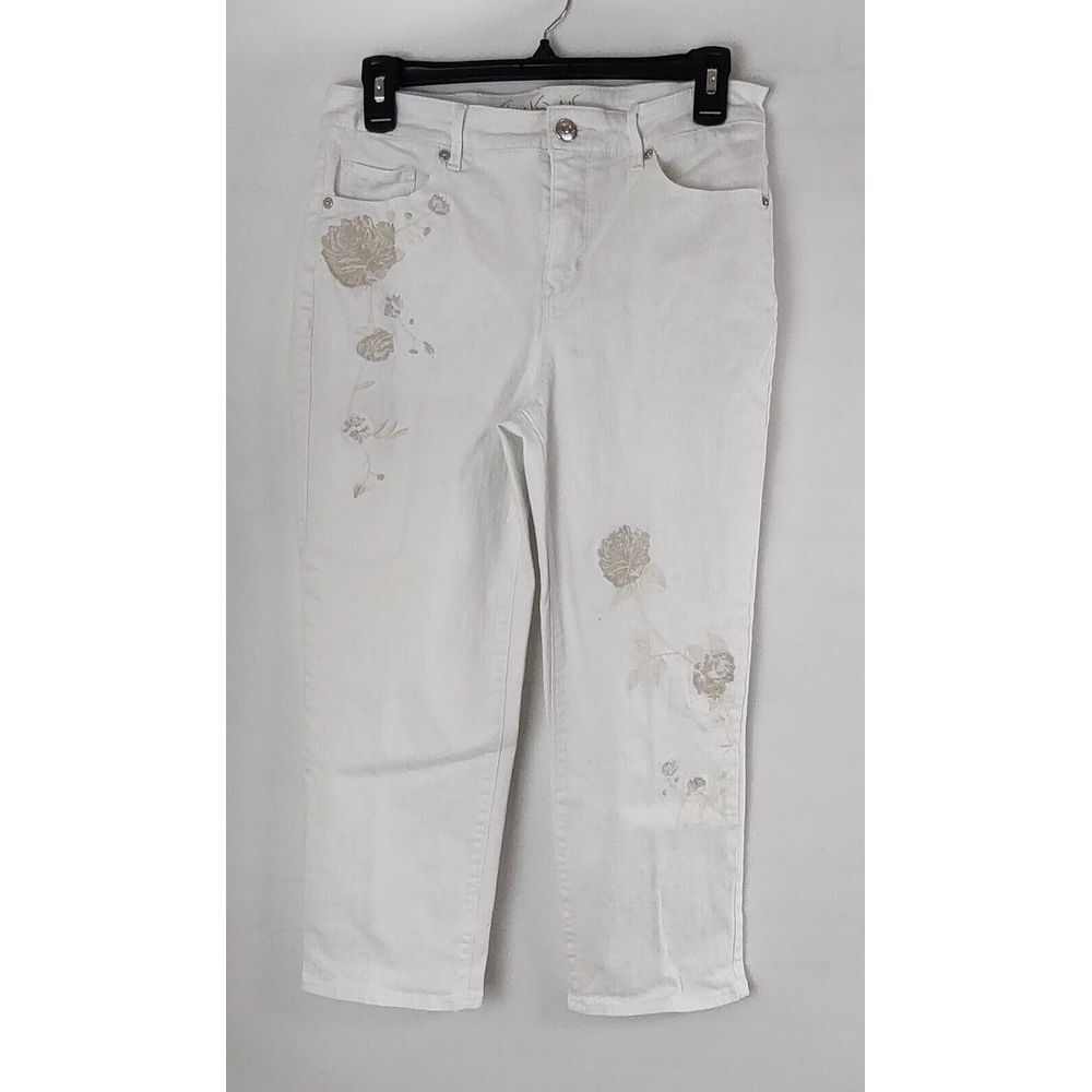 Gloria Vanderbilt Jordyn White Floral Embroidered Crop Slimming Jeans Womens 6